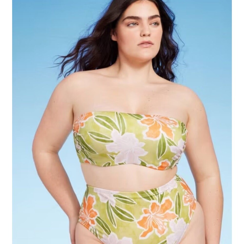 NWT Shade & Shore Ribbed Hidden Underwire Bandeau Bikini Top